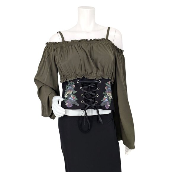 Cosmic Aura Lace Up Cold Shoulder Top Women Size 1X Bell Sleeve Whimsigoth Fairy - Picture 1 of 10